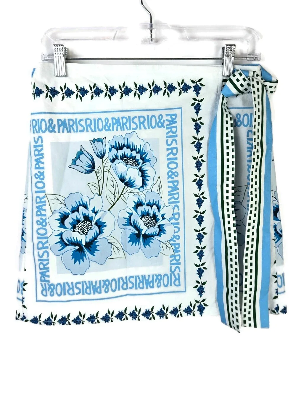 Unbranded Paris Rio Floral Scarf Print Cotton Wrap Mini Skirt Blue XS EUC